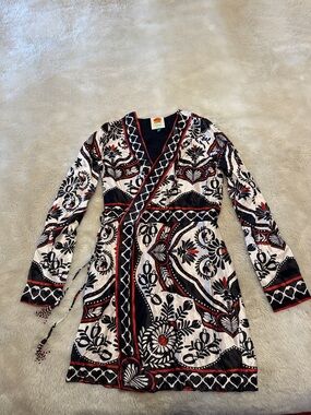 FARM Rio Cream, Black & Red Floral Wrap Dress